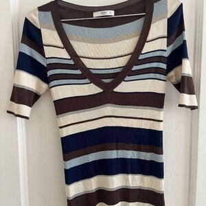 Prada Knit Top, Striped, Deep V-neck